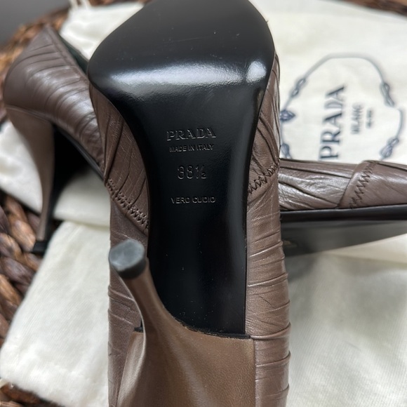 Prada Women's Dark Brown Textured Heels - Picture 3 of 6